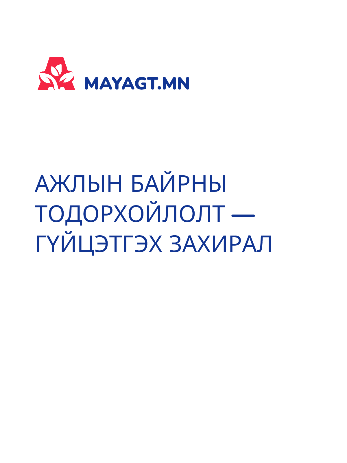 АЖЛЫН БАЙРНЫ ТОДОРХОЙЛОЛТ — Гүйцэтгэх захирал