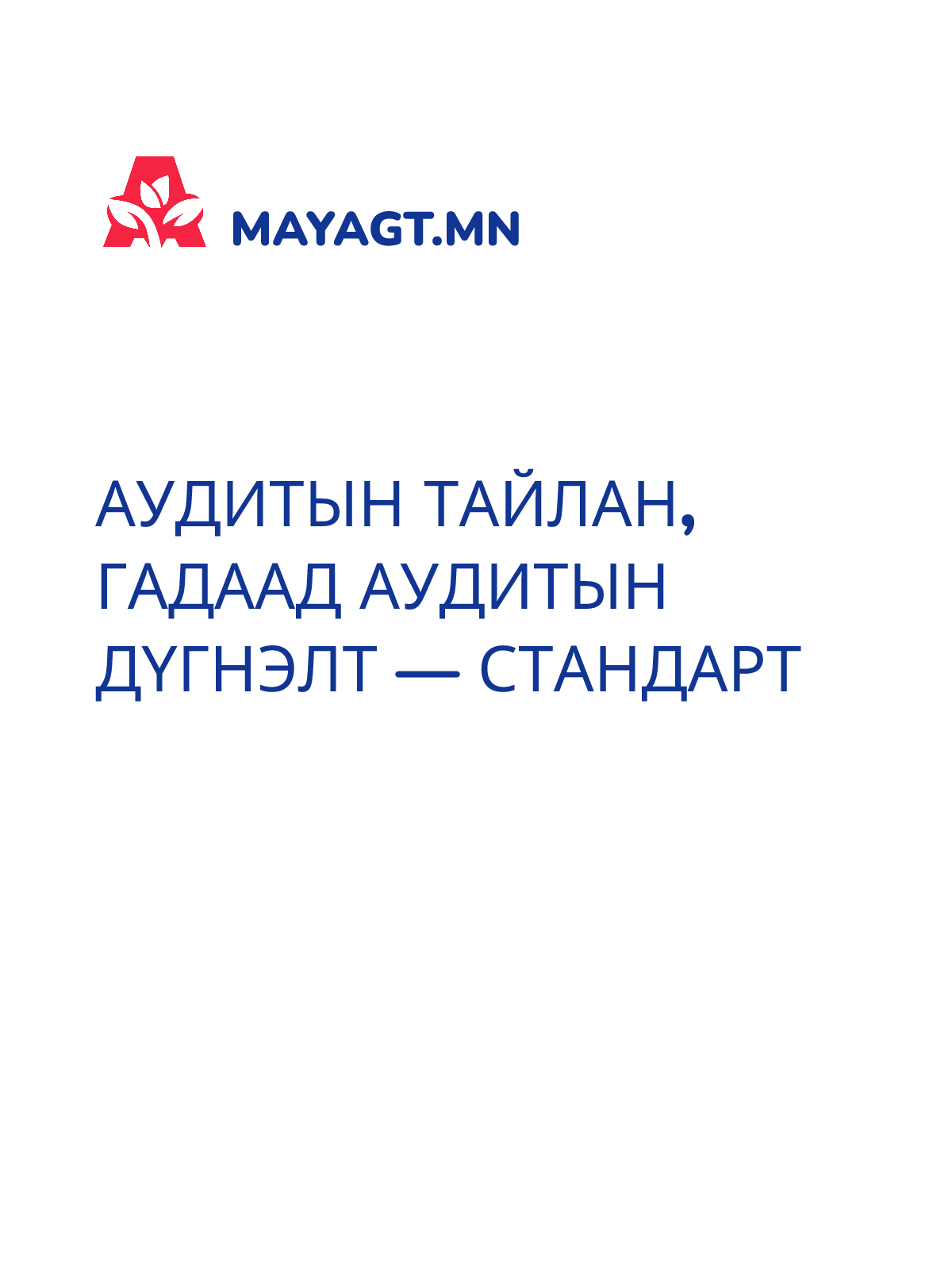 АУДИТЫН ТАЙЛАН, Гадаад аудитын дүгнэлт — Стандарт