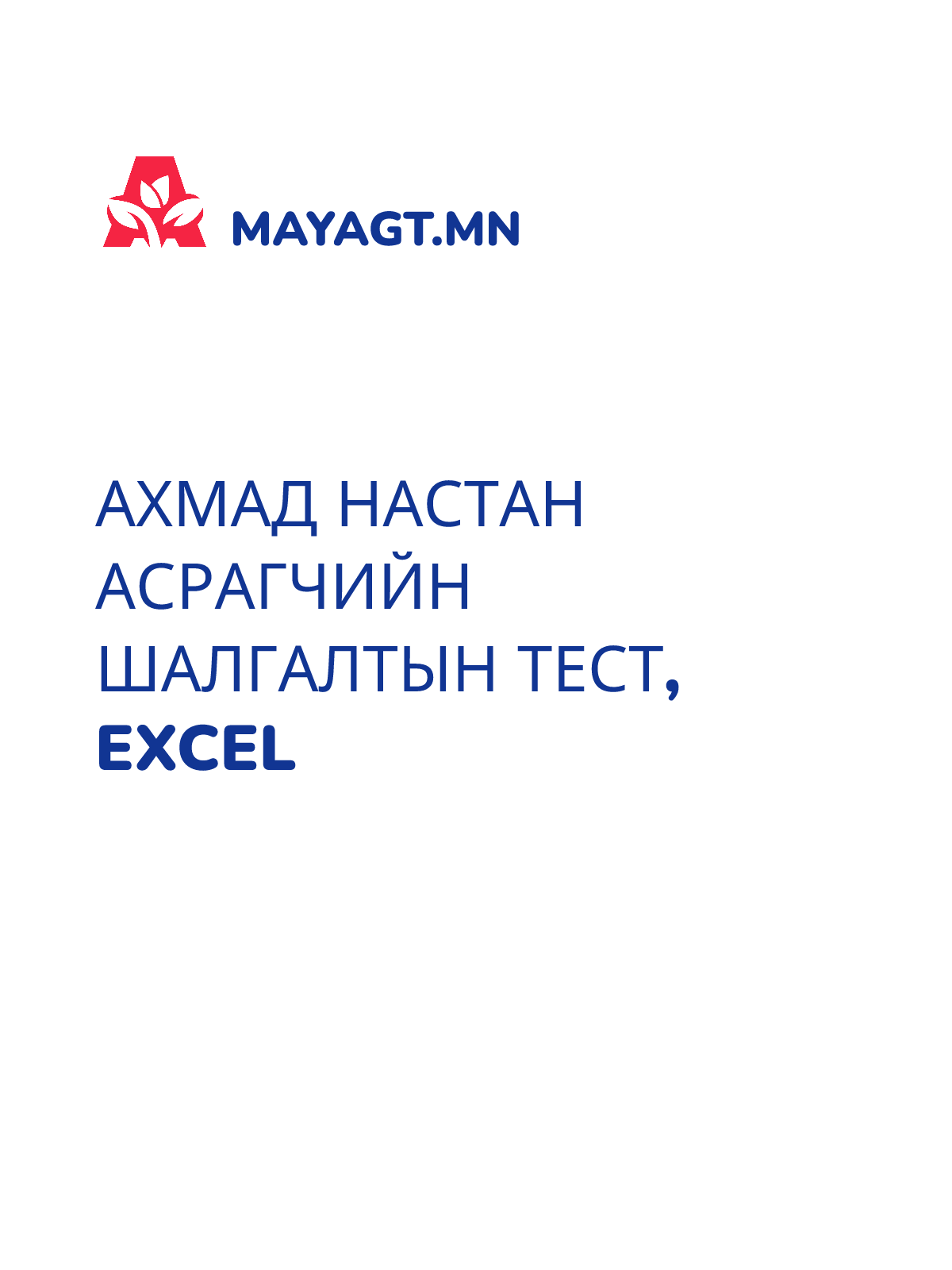 АХМАД НАСТАН АСРАГЧИЙН ШАЛГАЛТЫН ТЕСТ, Excel