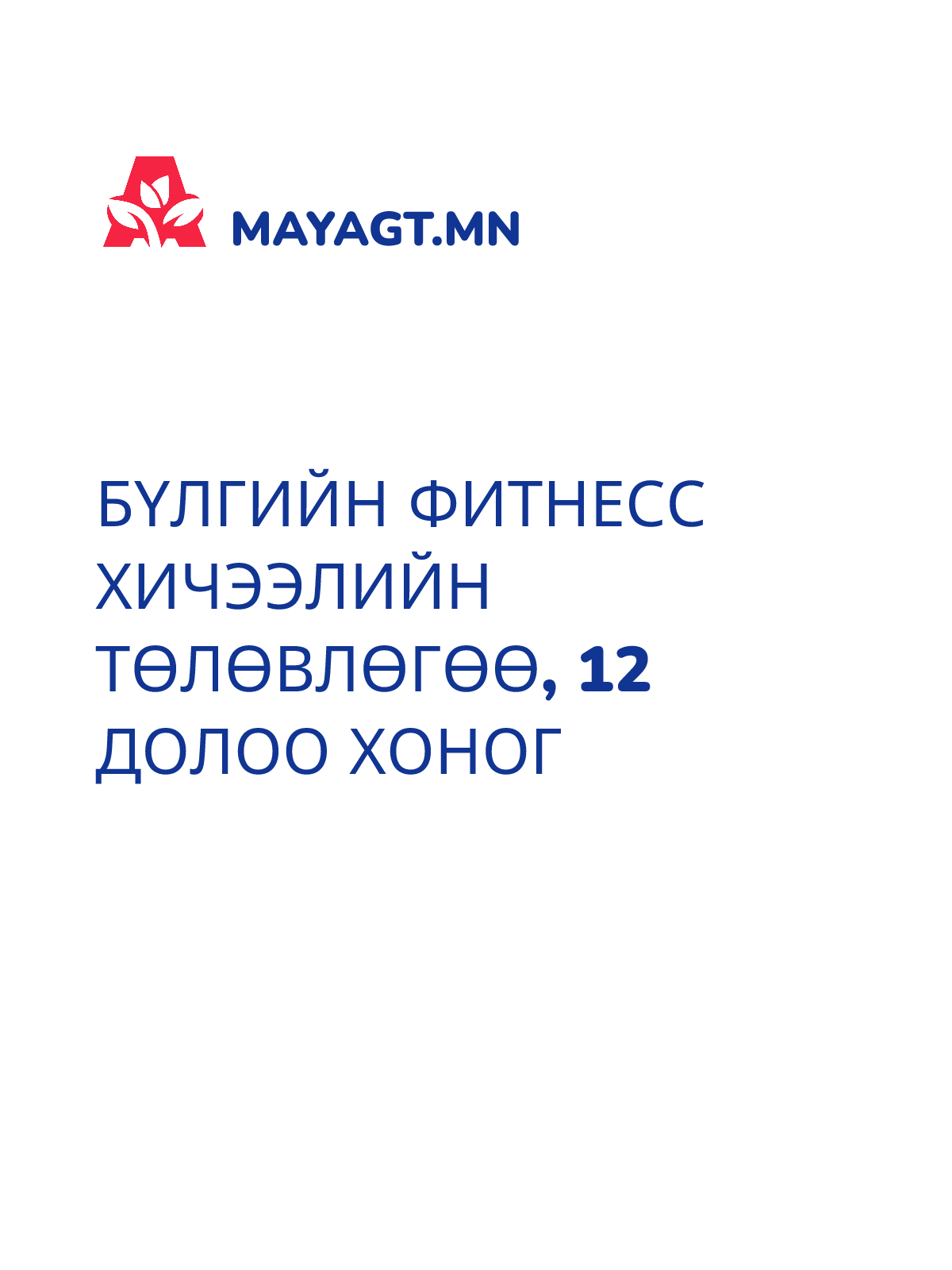 БҮЛГИЙН ФИТНЕСС ХИЧЭЭЛИЙН ТӨЛӨВЛӨГӨӨ, 12 долоо хоног