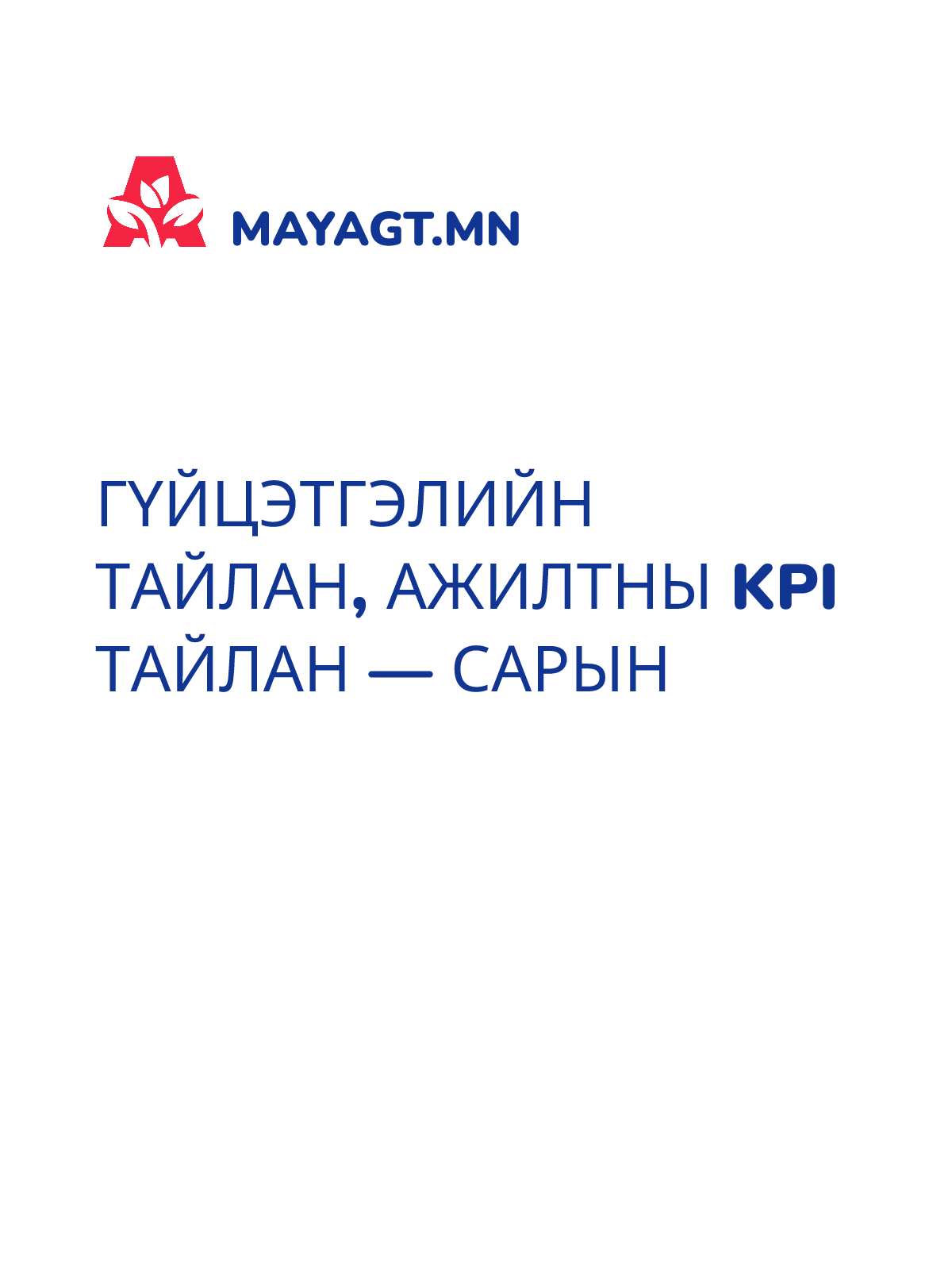ГҮЙЦЭТГЭЛИЙН ТАЙЛАН, Ажилтны KPI тайлан — Сарын