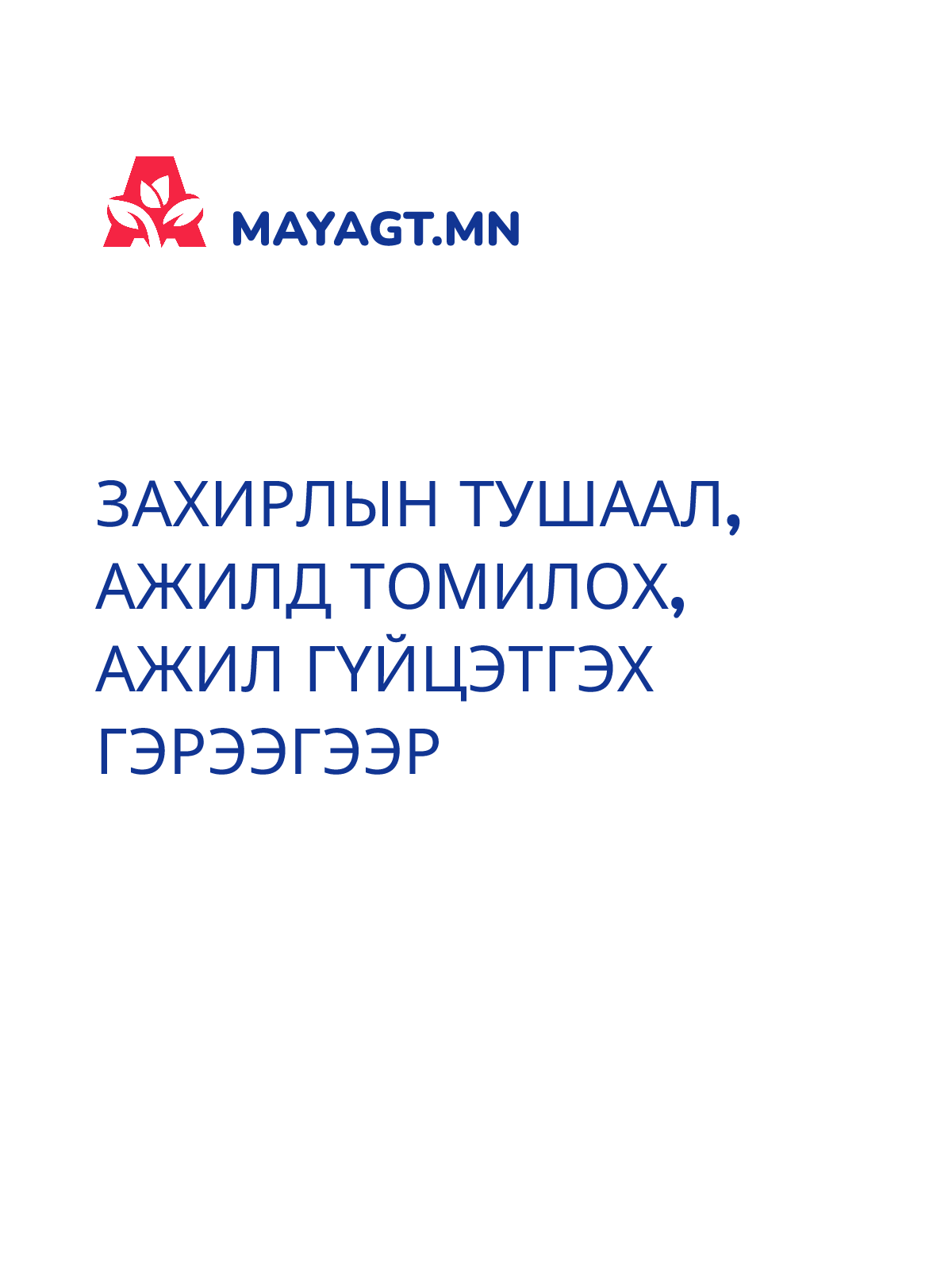 ЗАХИРЛЫН ТУШААЛ, Ажилд томилох, Ажил гүйцэтгэх гэрээгээр