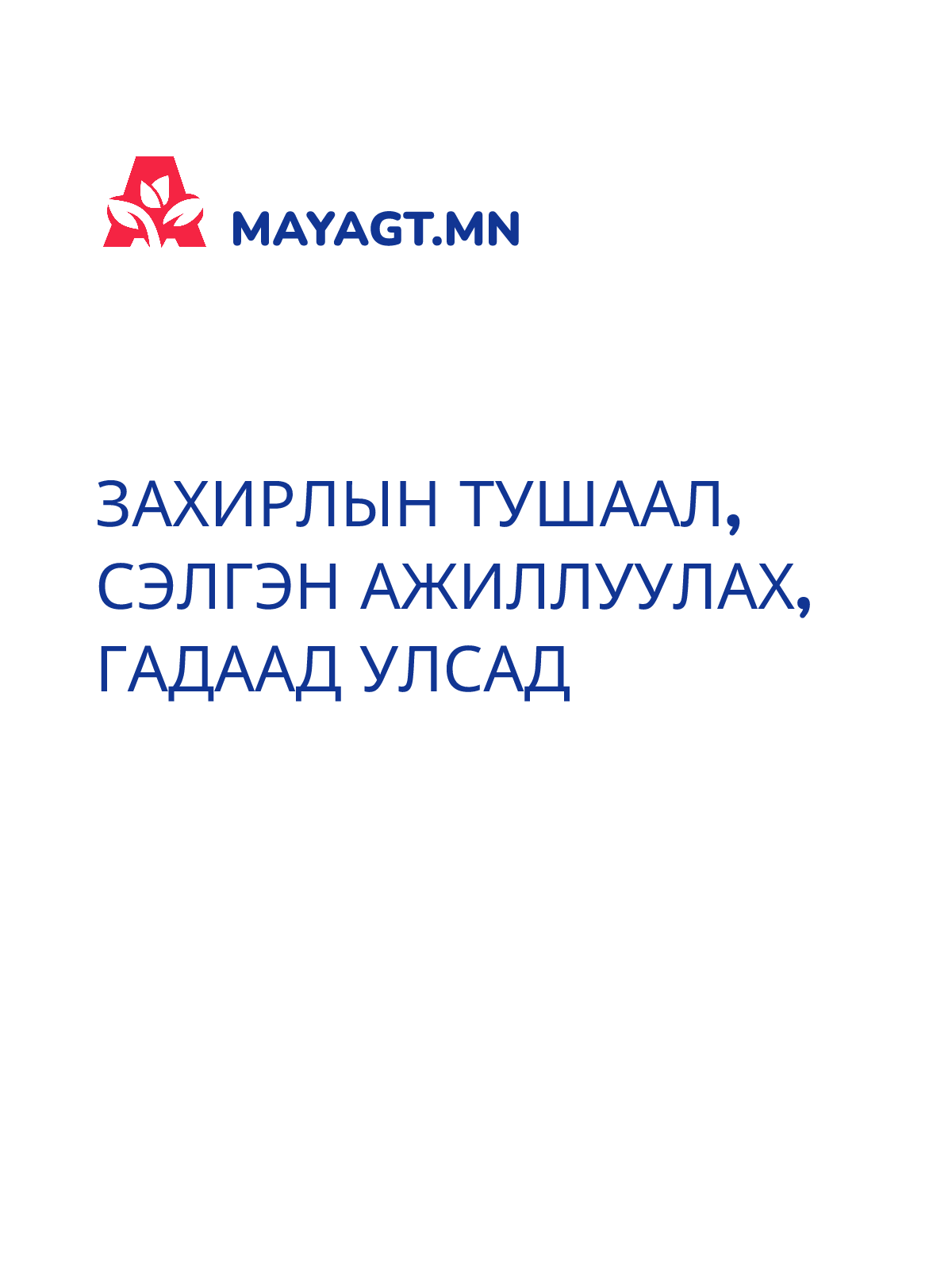 ЗАХИРЛЫН ТУШААЛ, Сэлгэн ажиллуулах, Гадаад улсад