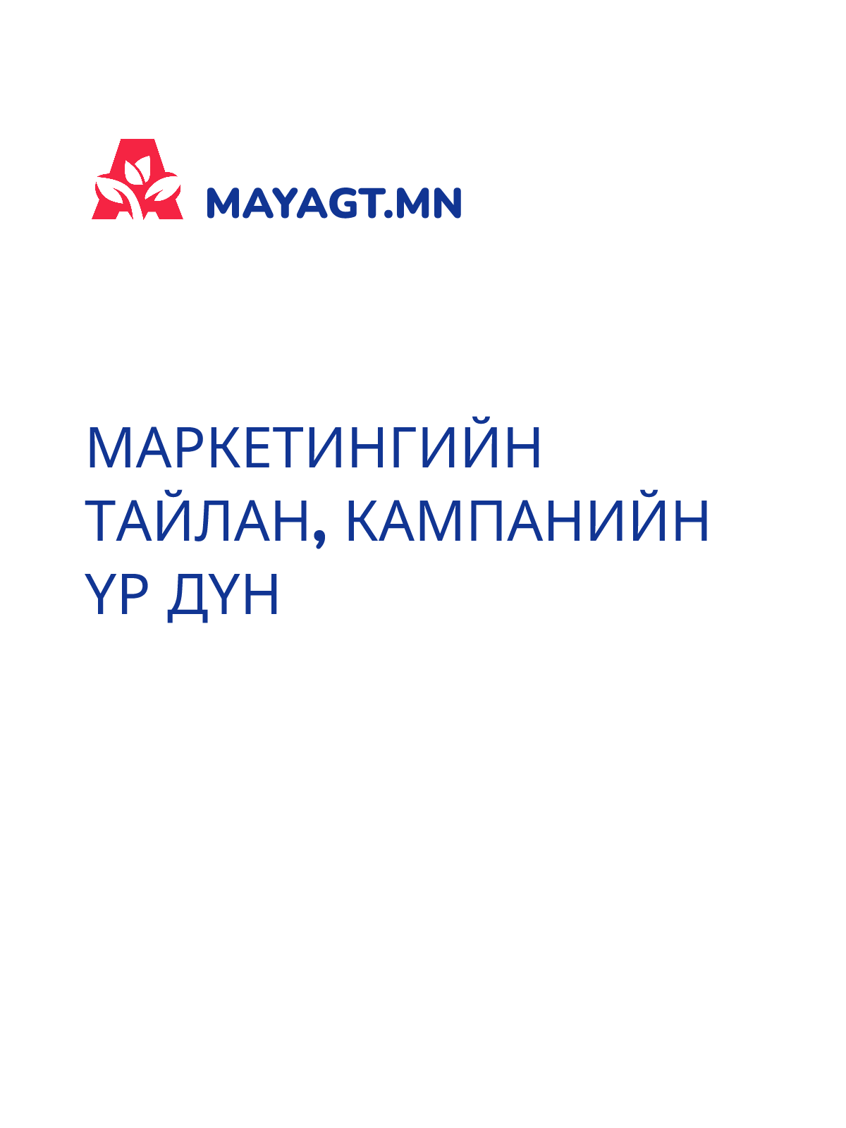 МАРКЕТИНГИЙН ТАЙЛАН, Кампанийн үр дүн