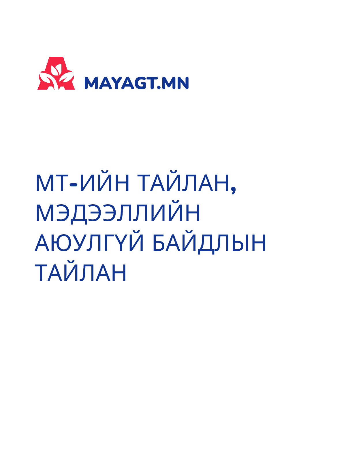 МТ-ИЙН ТАЙЛАН, Мэдээллийн аюулгүй байдлын тайлан