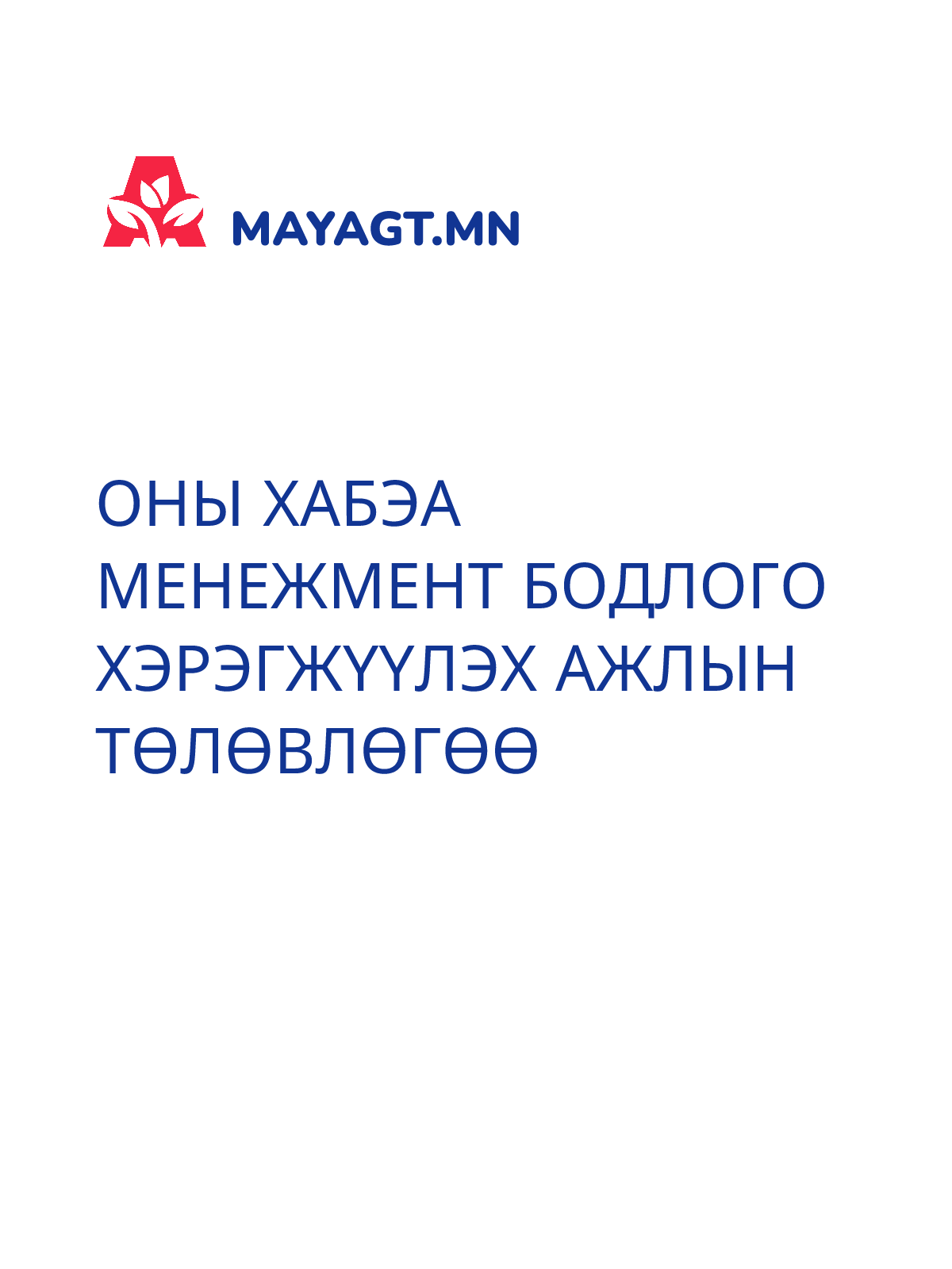 ОНЫ ХАБЭА МЕНЕЖМЕНТ БОДЛОГО ХЭРЭГЖҮҮЛЭХ АЖЛЫН ТӨЛӨВЛӨГӨӨ