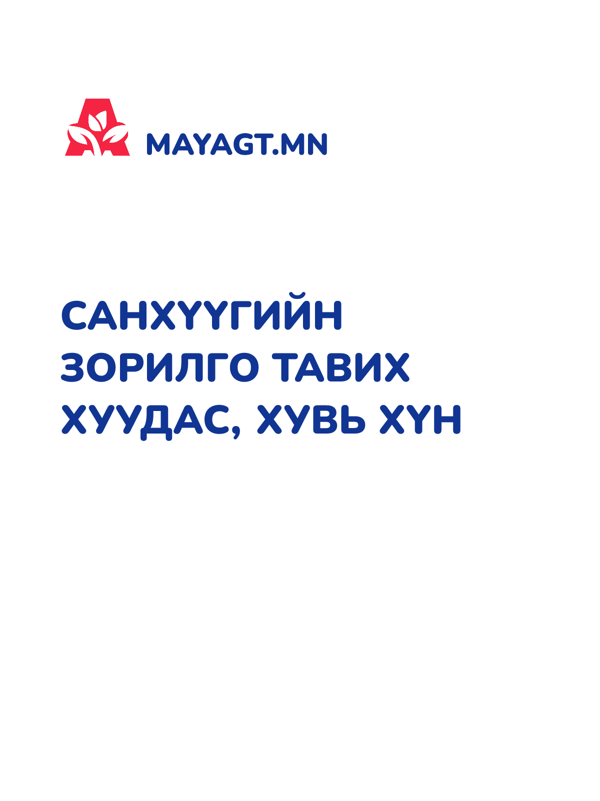 САНХҮҮГИЙН ЗОРИЛГО ТАВИХ ХУУДАС, Хувь хүн