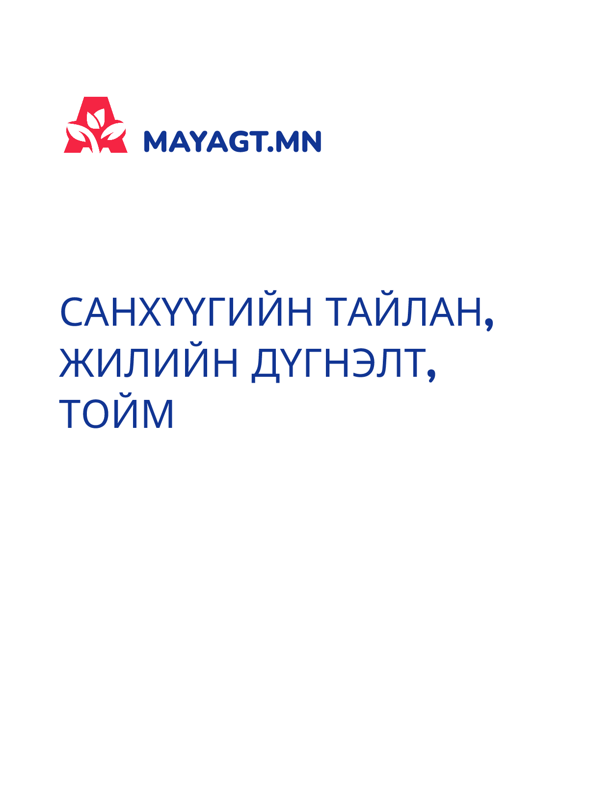 САНХҮҮГИЙН ТАЙЛАН, Жилийн дүгнэлт, тойм