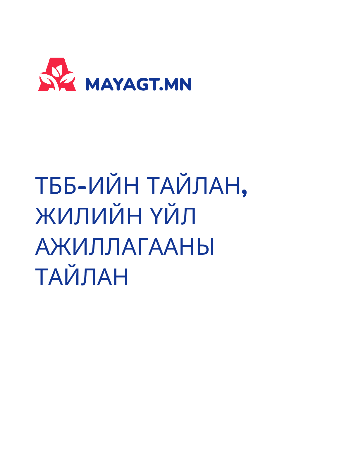 ТББ-ИЙН ТАЙЛАН, Жилийн үйл ажиллагааны тайлан