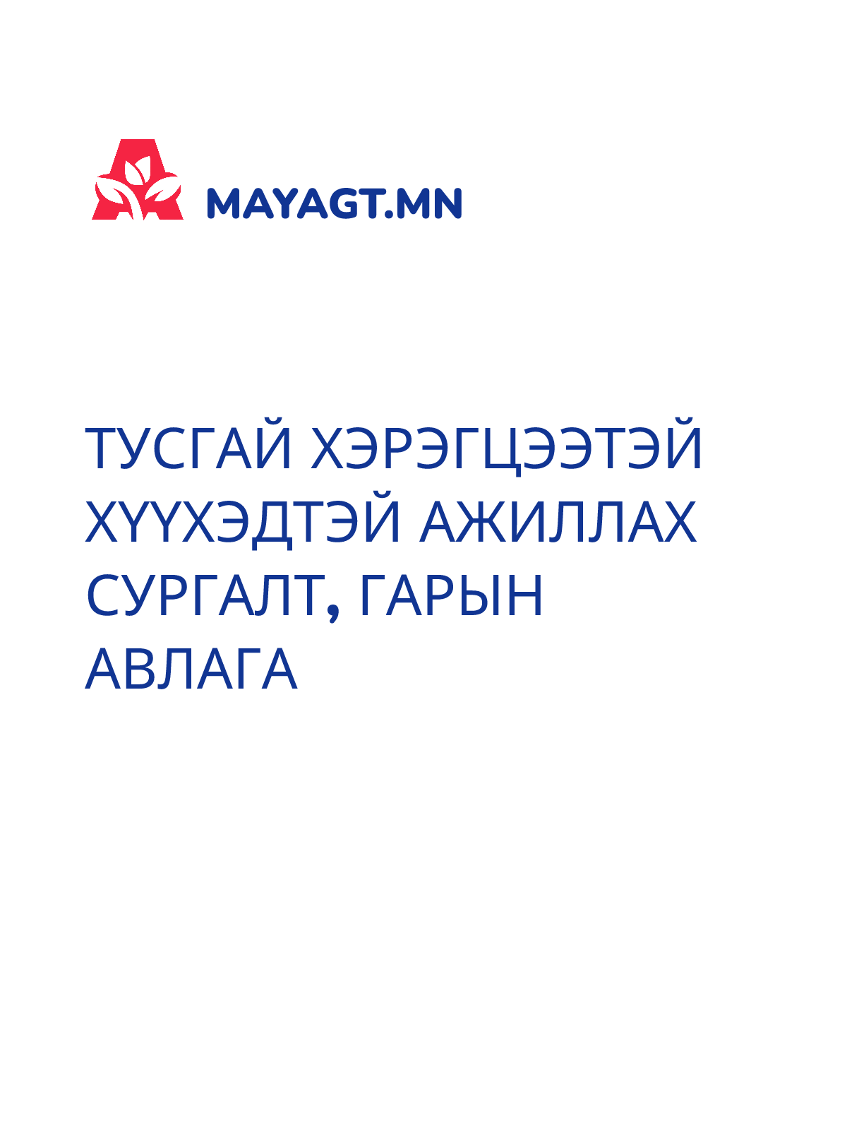 ТУСГАЙ ХЭРЭГЦЭЭТЭЙ ХҮҮХЭДТЭЙ АЖИЛЛАХ СУРГАЛТ, Гарын авлага