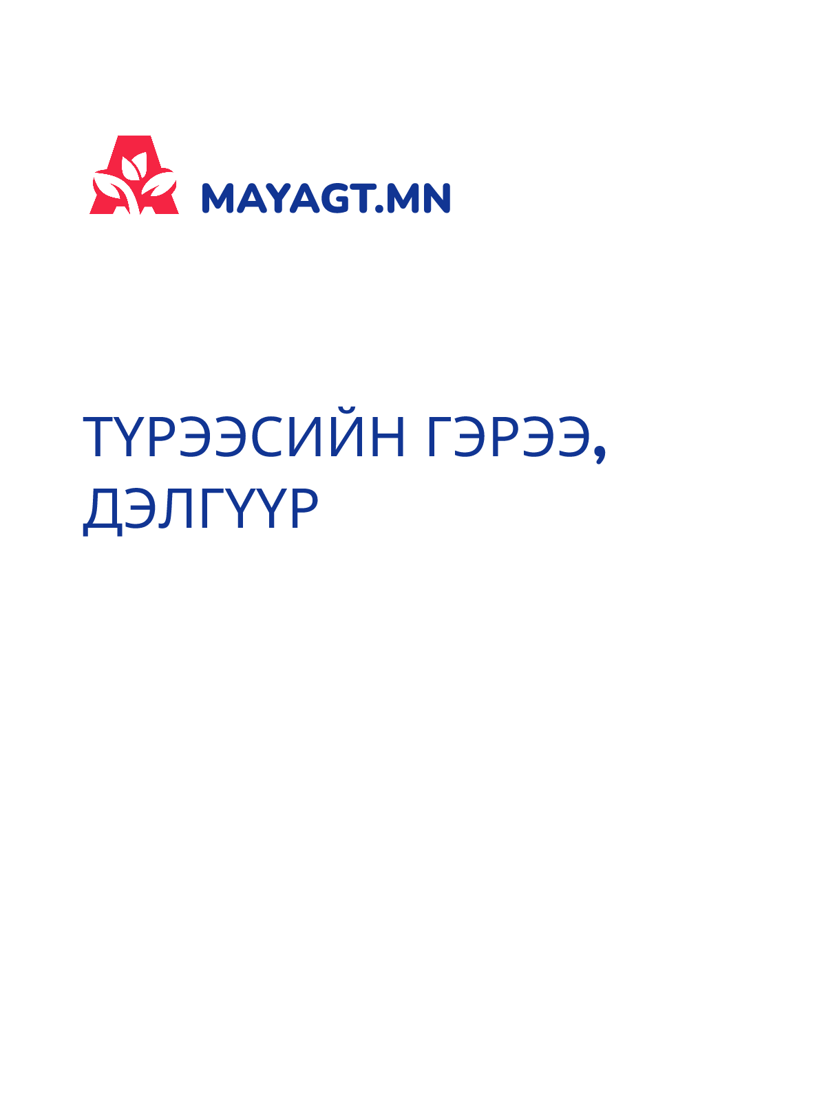 ТҮРЭЭСИЙН ГЭРЭЭ, Дэлгүүр
