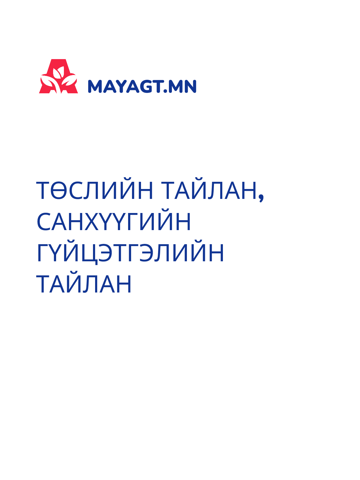 ТӨСЛИЙН ТАЙЛАН, Санхүүгийн гүйцэтгэлийн тайлан