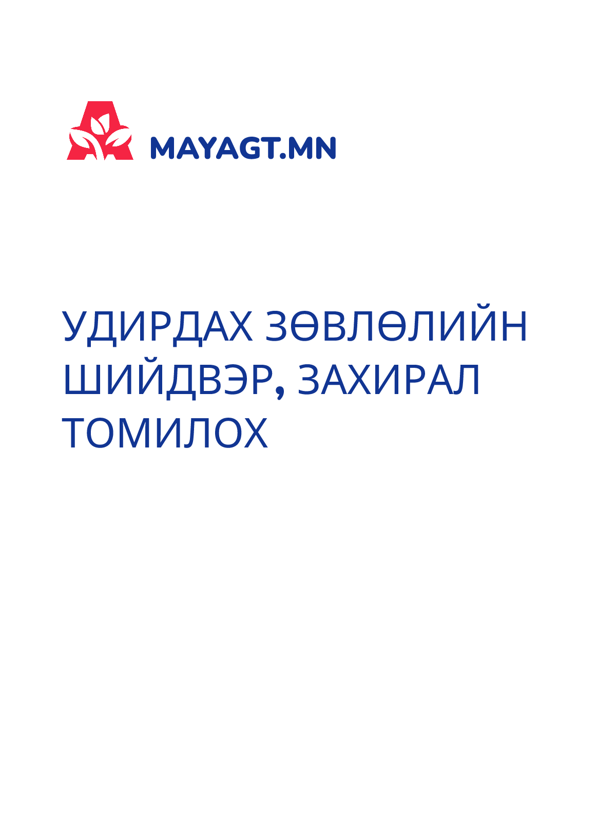 УДИРДАХ ЗӨВЛӨЛИЙН ШИЙДВЭР, Захирал томилох
