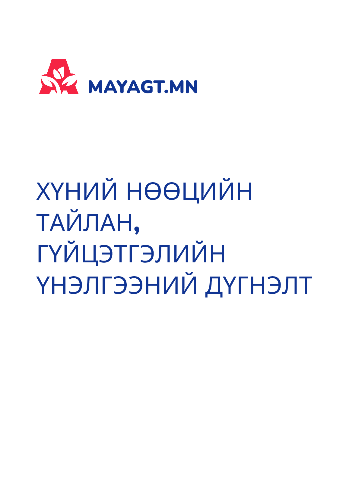 ХҮНИЙ НӨӨЦИЙН ТАЙЛАН, Гүйцэтгэлийн үнэлгээний дүгнэлт