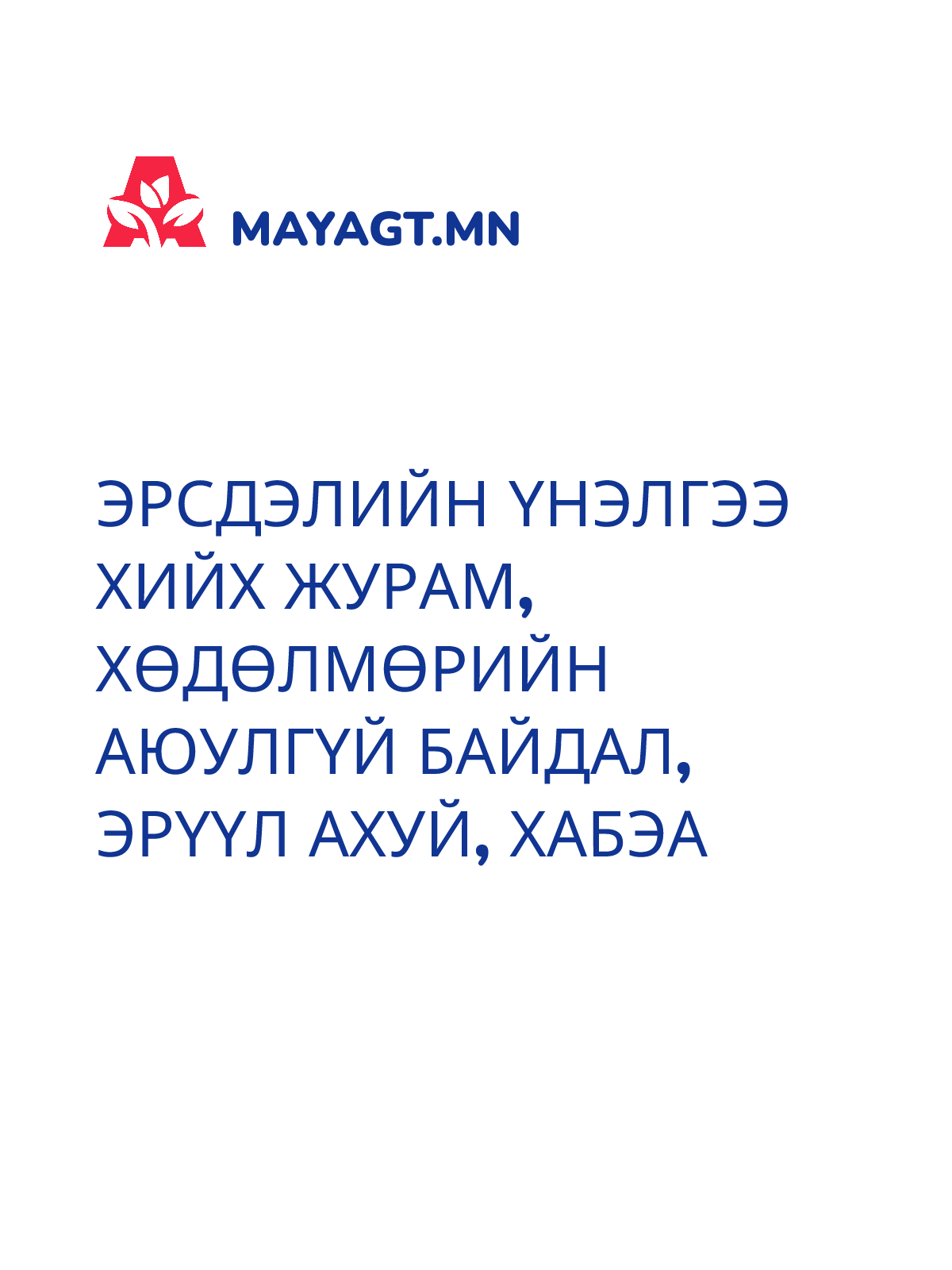 ЭРСДЭЛИЙН ҮНЭЛГЭЭ ХИЙХ ЖУРАМ, Хөдөлмөрийн аюулгүй байдал, эрүүл ахуй, ХАБЭА