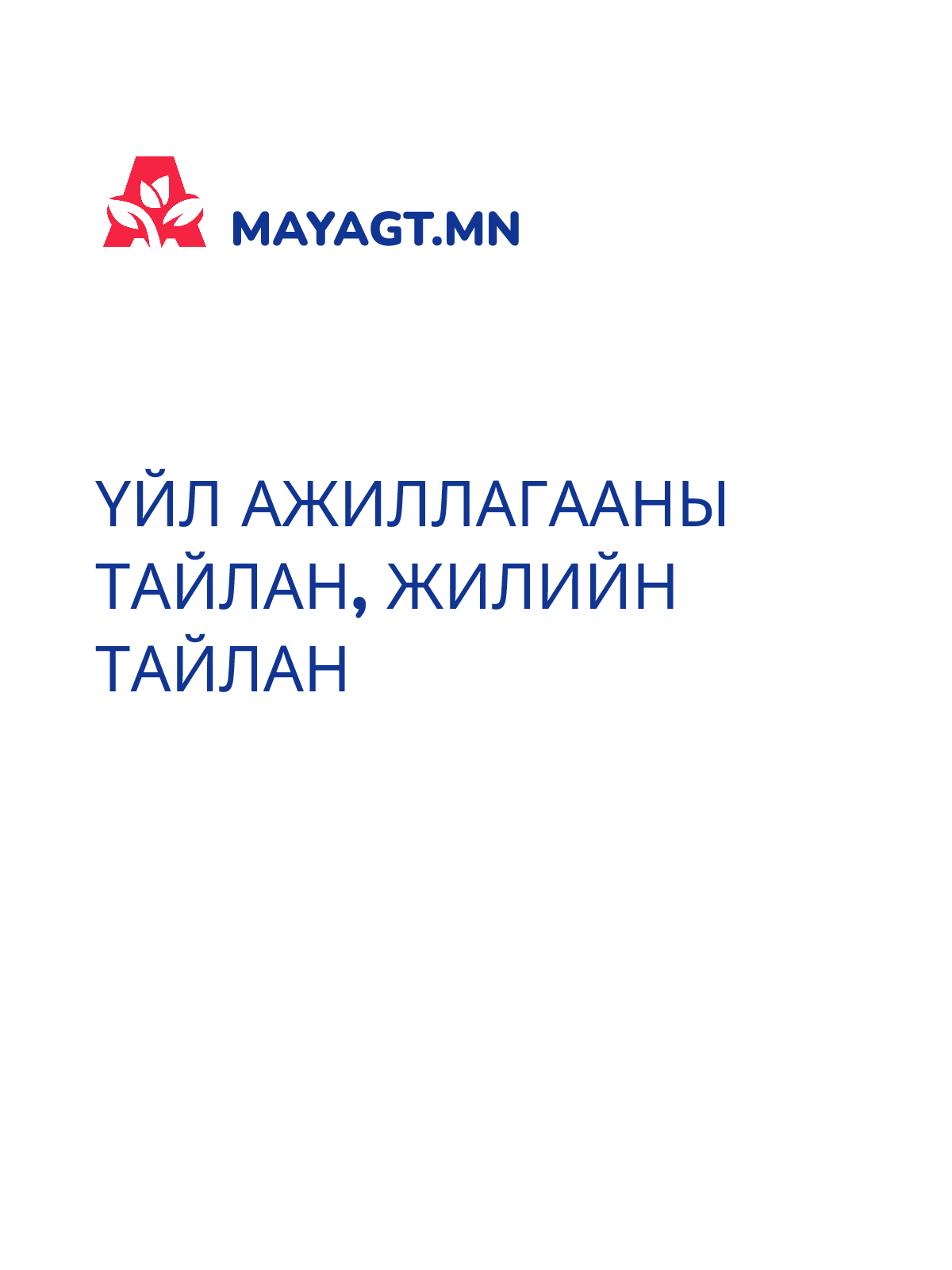 ҮЙЛ АЖИЛЛАГААНЫ ТАЙЛАН, Жилийн тайлан