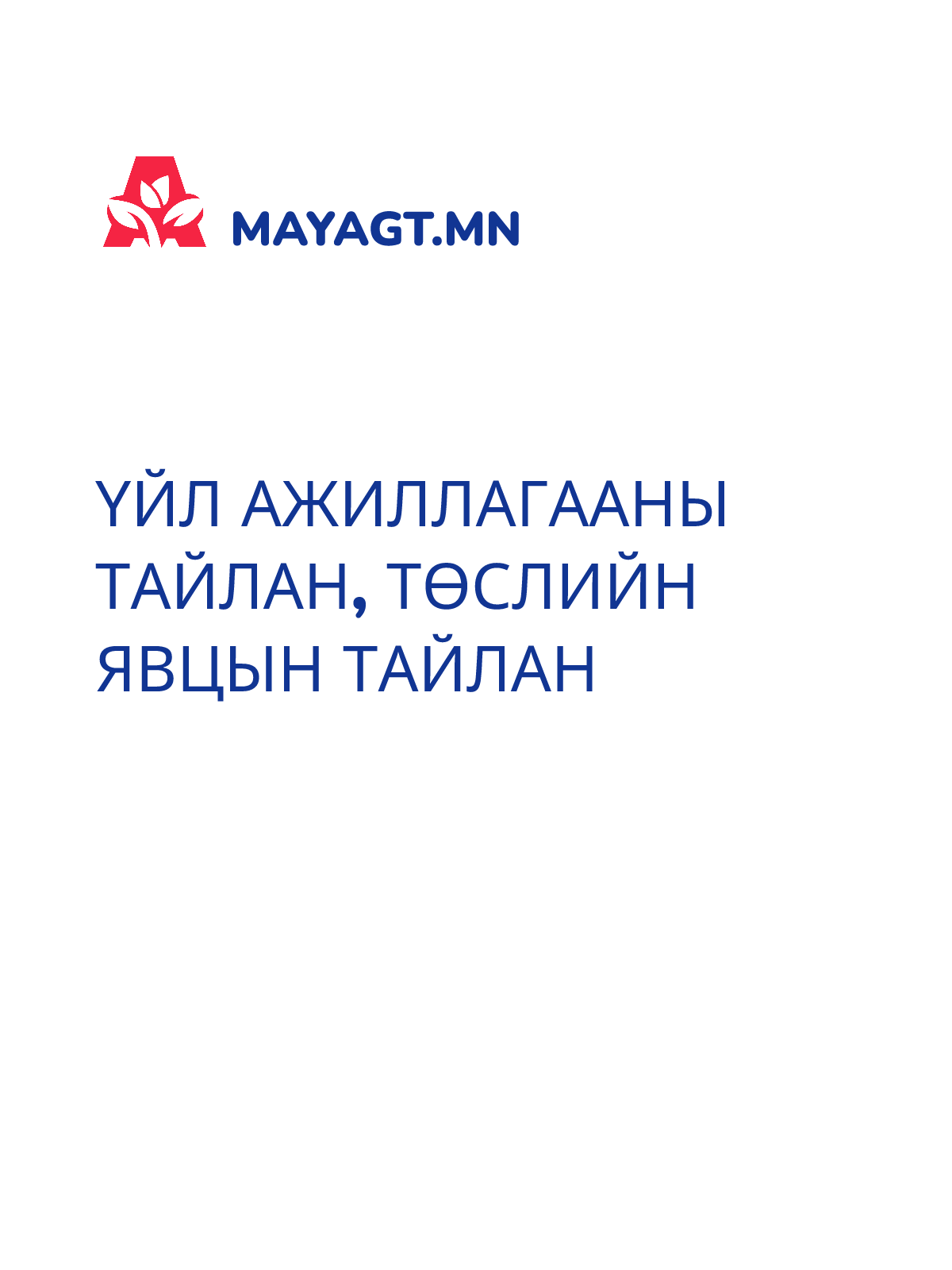 ҮЙЛ АЖИЛЛАГААНЫ ТАЙЛАН, Төслийн явцын тайлан
